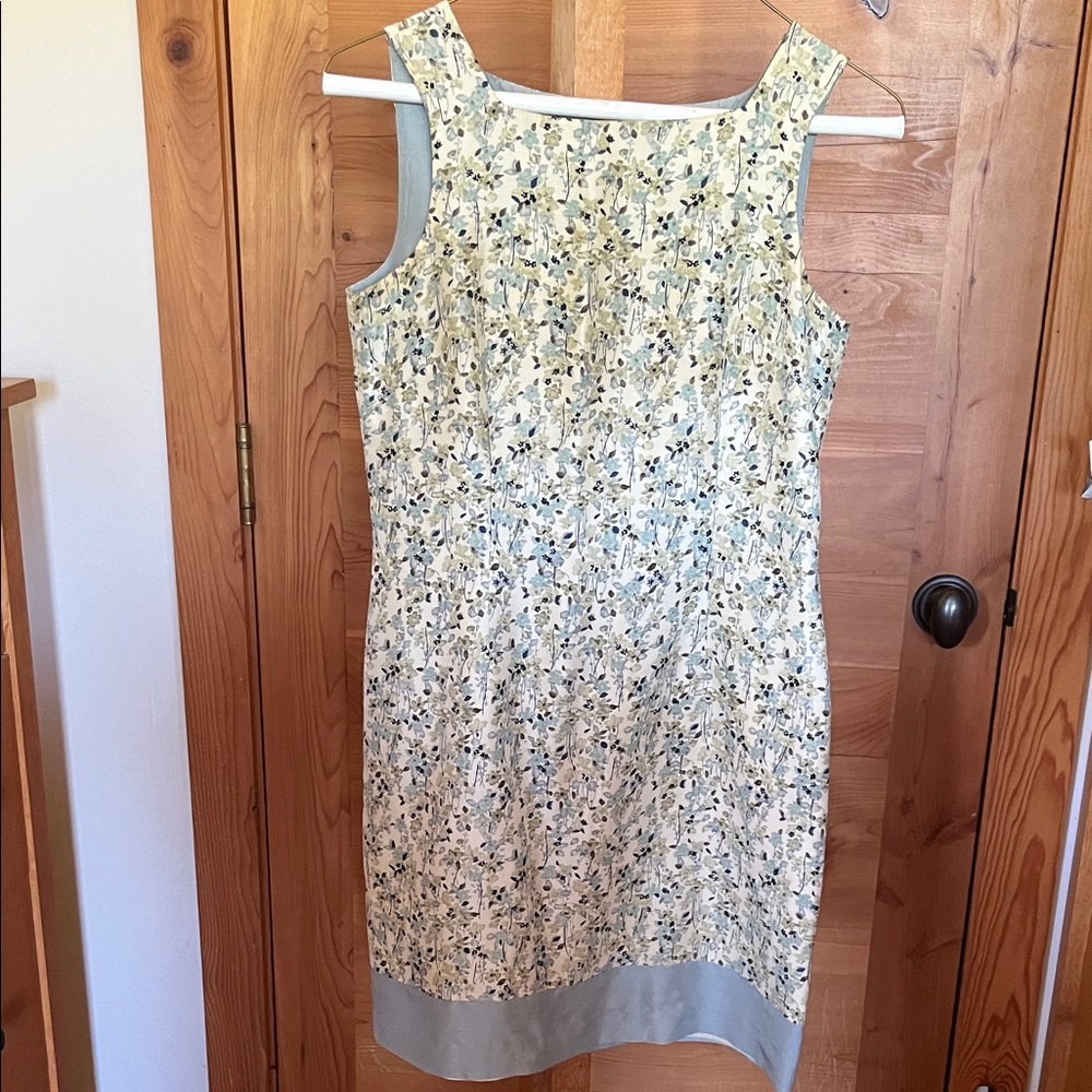 Ann Taylor Floral Midi Dress - Cream and Blue